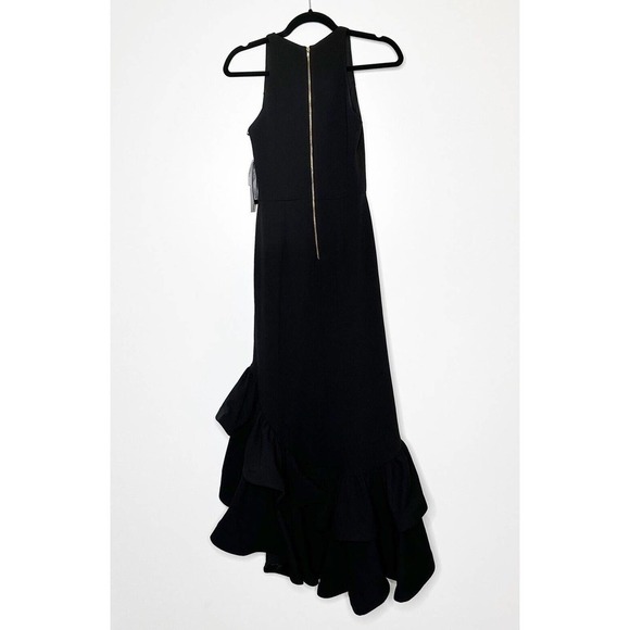 NWT Betsy & Adam Scuba Crepe Ruffle Slit Bottom Gown Womens Black Size 6P - Picture 4 of 7